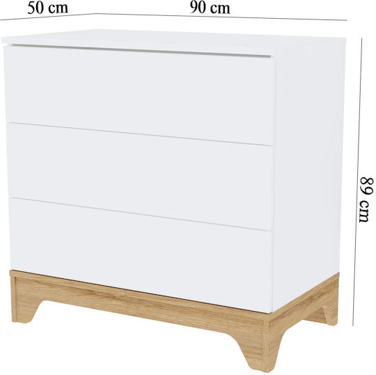 Βρεφική Συρταριέρα με 3 Συρτάρια Λευκή 90x50x89cm