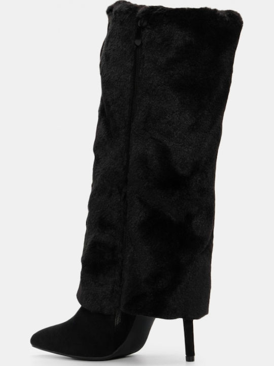 Damenstiefel mit hohem Absatz & Gummizug Schwarz