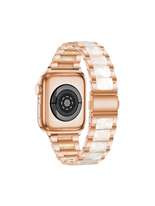 Metal Watch Strap Resin Apple Watch 38 40 41 S10 42mm Rose Gold White Metal Watch Strap Resin Apple Watch 38 40 41 S10 42mm Rose Gold White