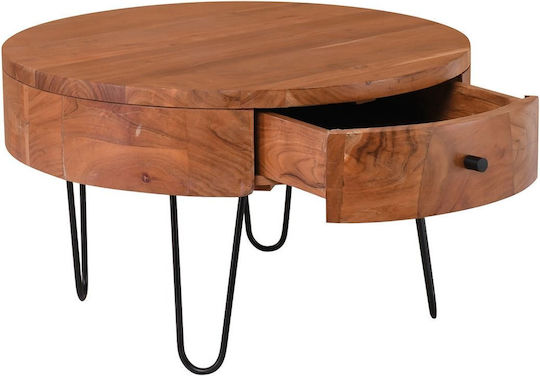Round Side Coffee Table Karim Made of Solid Wood Black Natural W70xL70xH42cm EA7077 W