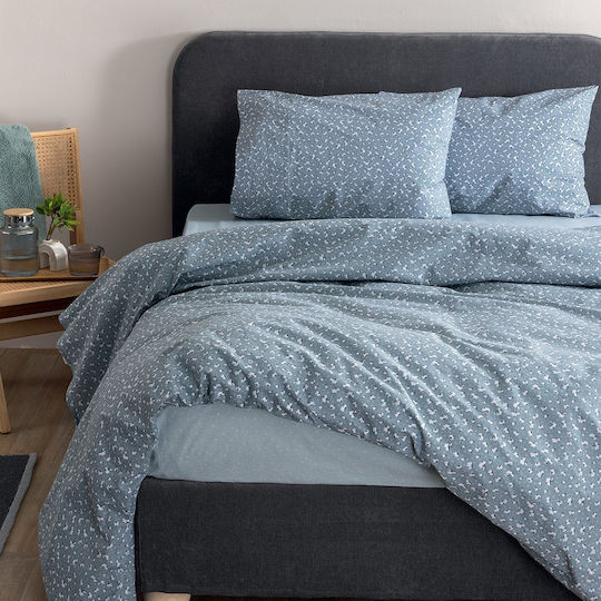 Palamaiki Duvet Cover Set Cotton Single with Pillowcase 170x250 Fl6290 Blue