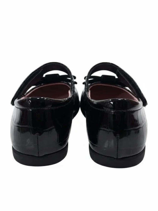 Kids Anatomic Leather Ballerinas with Hoop & Loop Closure Black