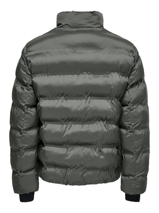 Geacă Puffer cu Protecție Împotriva Vântului Verde Măsliniu