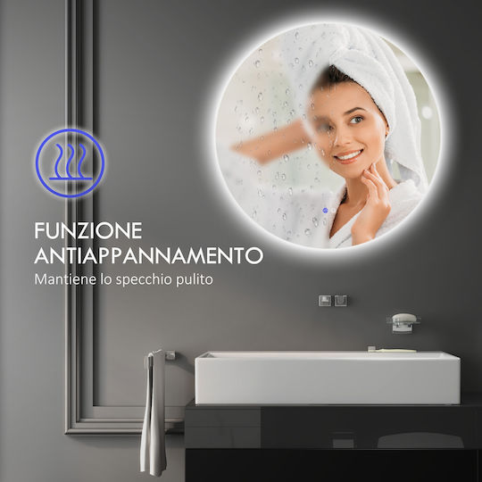 Kleankin Round Bathroom Mirror Led Touch made of Plastic 60x60cm White