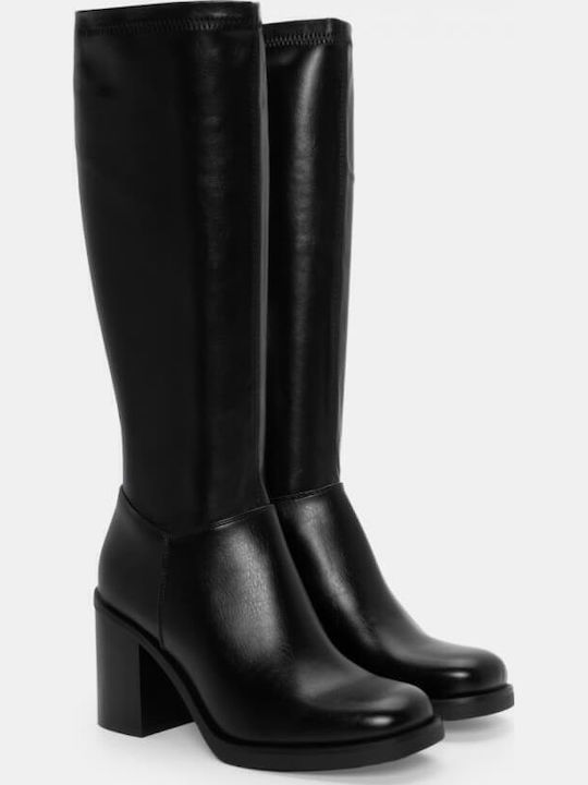 Wildleder Damenstiefel mit hohem Absatz Schwarz