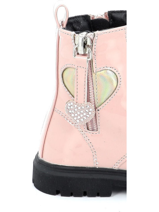 Kids Boots from Patent Leather with Zipper & Lights Pink