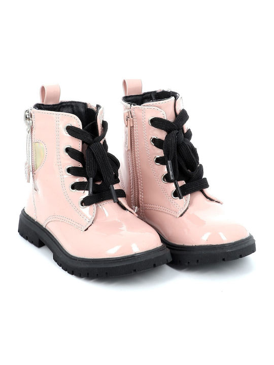 Kids Boots from Patent Leather with Zipper & Lights Pink