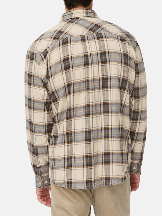 Long Sleeve Flannel Shirt in Regular Fit Checked Beige