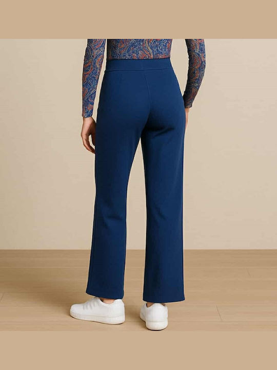 Damen Hoch tailliert Stoff Hose mit Gummizug Blue