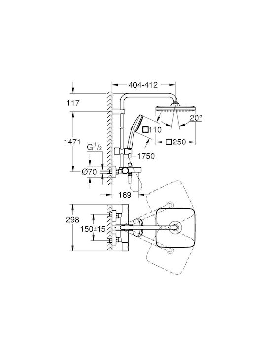 Grohe Tempesta Σετ Μίκτης, Τηλέφωνο & Κεφαλή Ντουζ Εντοιχισμού για Μπανιέρα Ασημί