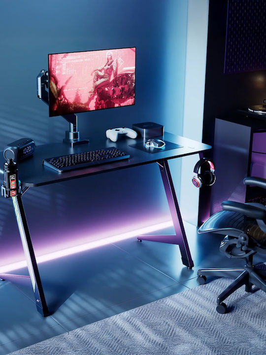 Γραφείο Gaming Rs102 Ξύλινο Μαύρο με LED & USB θύρες 120x60x75εκ.