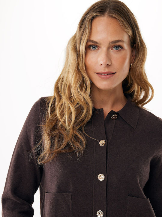 Women's Knitted Cardigan Dark Brown, Brown