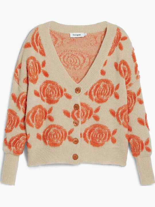 Cardigan Long Women's Knitted Cardigan with Buttons Beige