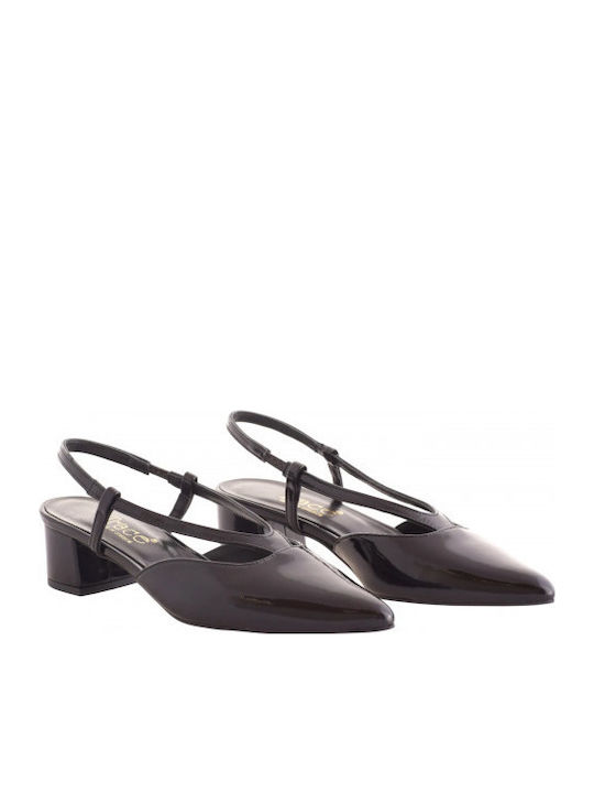 Leder Pumps mit flachem Absatz Schwarz