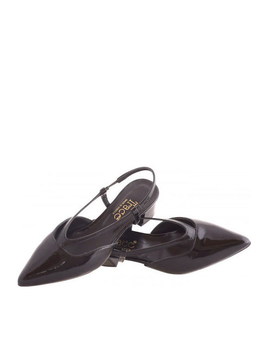 Leder Pumps mit flachem Absatz Schwarz