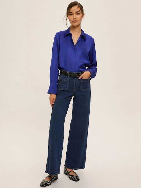 Women's Satin Long Sleeve Shirt Blue