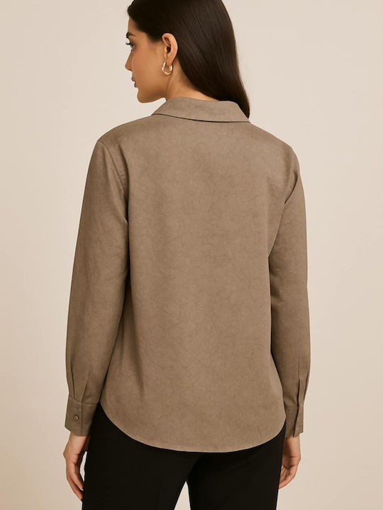 Women's Long Sleeve Shirt Beige-brown