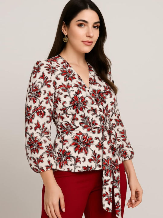 Women's Long Sleeve Shirt White-red