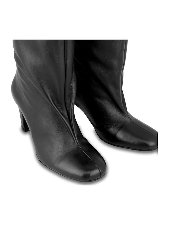 Leather Medium Heel Women's Boots Black
