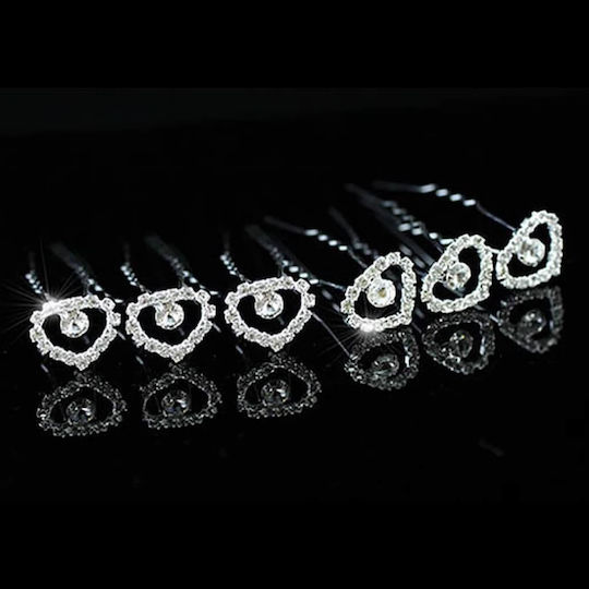 Bridal Set 6 Pieces Hair Pins Wire Heart Shape Silver or Gold Tessa
