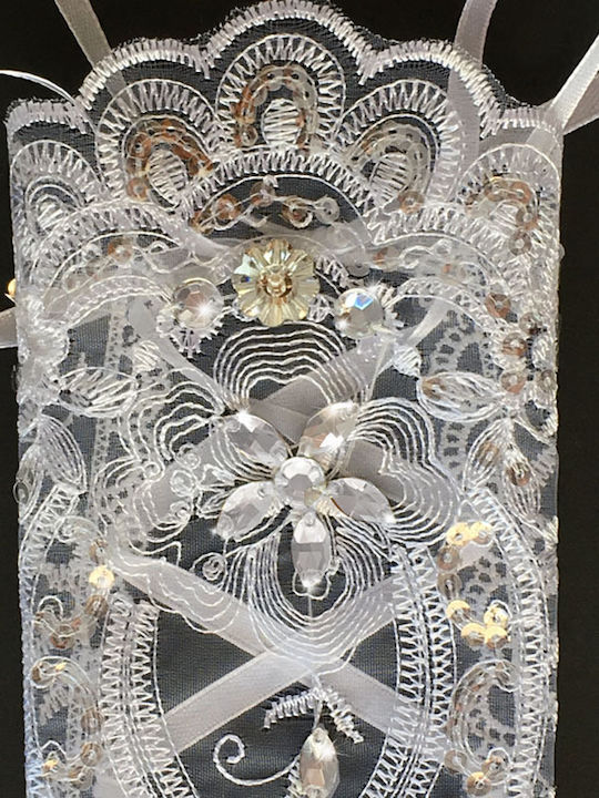 Bridal Gloves White Soft Lace Crystals Sequins White Olsea