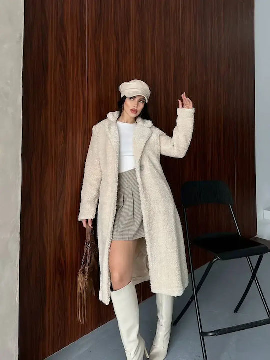 Sherpa Women's Beige Coat with Buttons