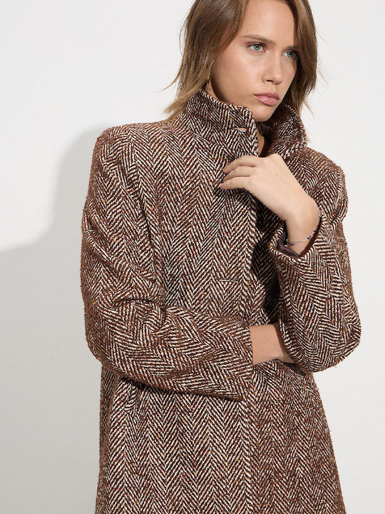 Women's Brown Coat with Buttons
