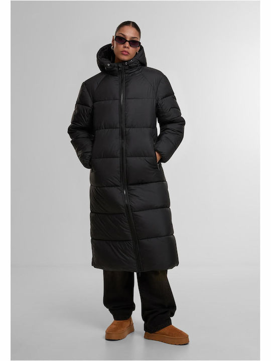 Ladies Μακρύ Γυναικείο Puffer Μπουφάν για Χειμώνα Black