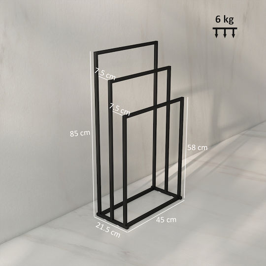 HomCom Triple Wall-Mounted Bathroom Rail ​45x21.5cm Inox Black