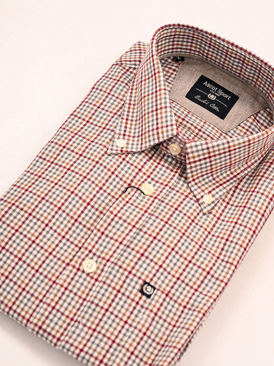 Long-sleeved Cotton Shirt Checked Firebrick