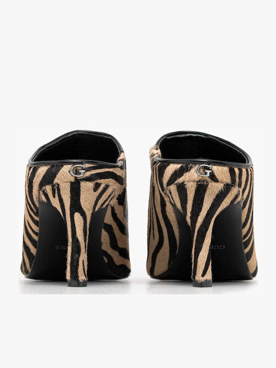 Leather Mules with Heel in Brown Color
