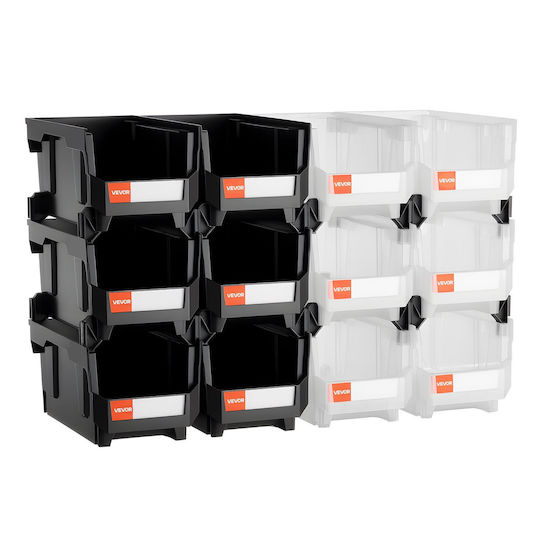 Vevor Plastic Stackable Storage Boxes 37.7 x 21.5 x 18 cm 12 Pack Plastic Containers Organization & Storage Boxes Garage Small Items Office Supplies Other Accessories Black & Transparent