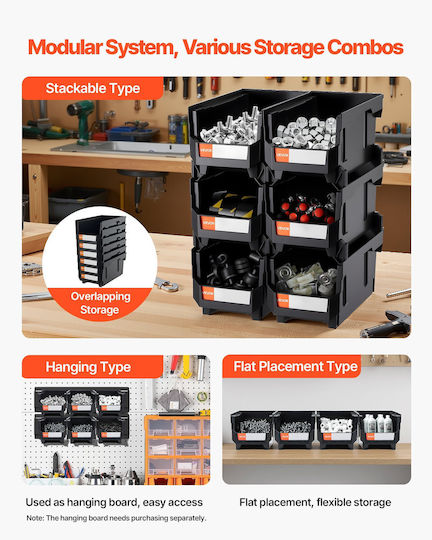 Vevor Plastic Stackable Storage Boxes 37.7 x 21.5 x 18 cm 12 Pack Plastic Containers Organization & Storage Boxes Garage Small Items Office Supplies Other Accessories Black & Transparent