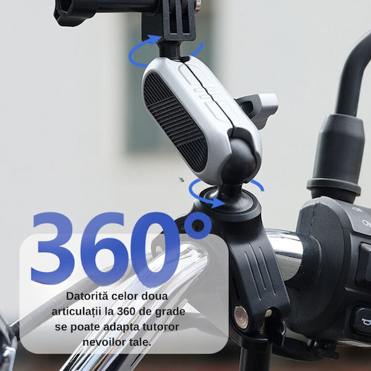 Invincio Ride Suport Reglabil Pentru Ghidon Telefoane Camere De Acțiune Articulații Duble Reglabil 360 Grade Diametru Bară 20-34mm Construcție Compactă Din Aluminiu Aerospațial Sistem Rapid De Montare Compatibilitate Universală Negru