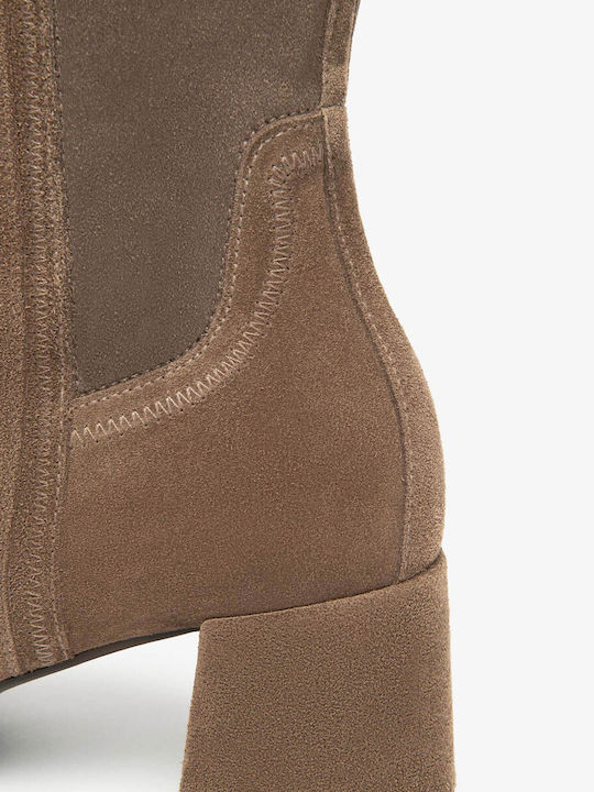Leder Damenstiefel mit Gummizug Beige