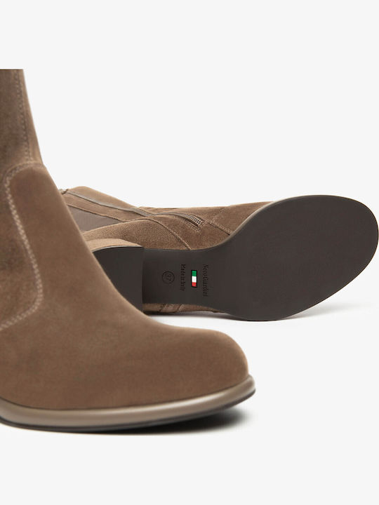 Leder Damenstiefel mit Gummizug Beige