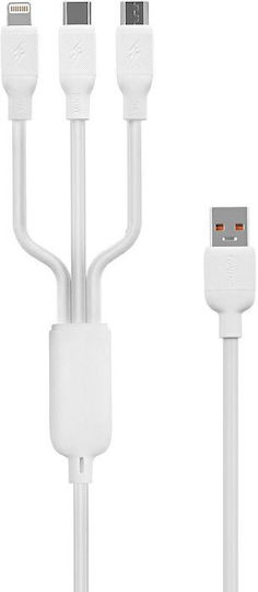 Foneng X80 Regular USB to Type-C / Lightning / micro USB Cable Λευκό 1.2m