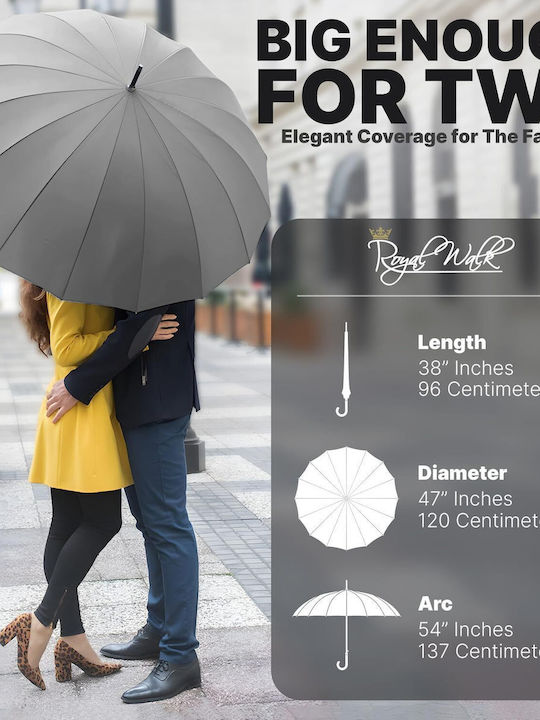 Royal Walk Rezistent la vânt Automat Umbrelă de ploaie Compact Neagră