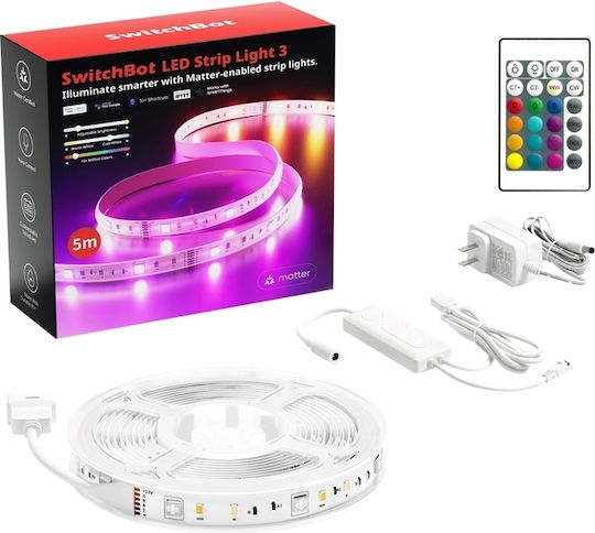 Switchbot Smart LED-Streifen Wi-Fi RGB Licht 5m mit Bewegungssensor, Netzteil & Fernbedienung