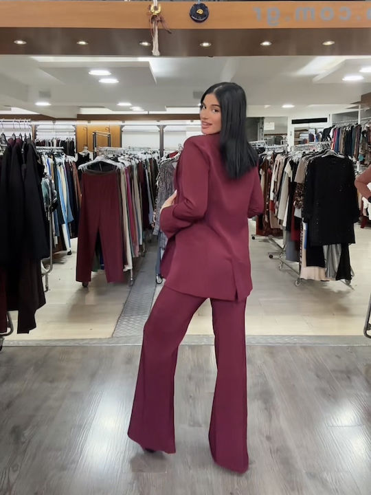 Damen Bordeaux Set mit Hose in Entspannter Passform