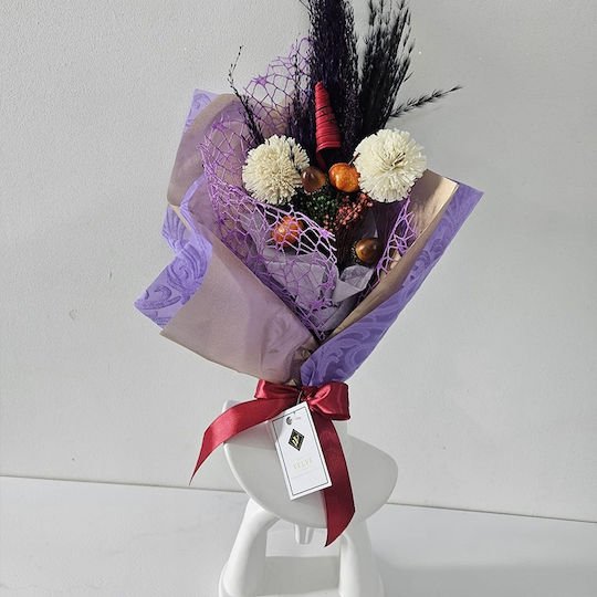 Buchet Floral Halloween Amber Dream Mătură Lagurus Criogen Preservat Detalii Tematice Dovleci Alune de Pădure