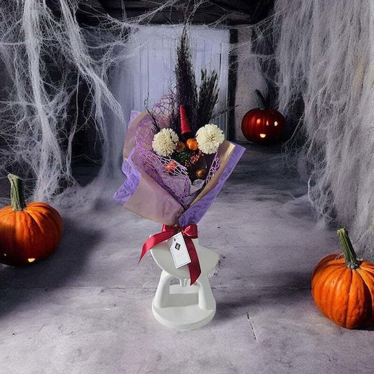 Buchet Floral Halloween Amber Dream Mătură Lagurus Criogen Preservat Detalii Tematice Dovleci Alune de Pădure