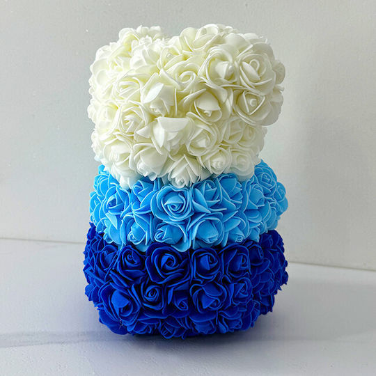 Ursuleț De Pluș Floral Curcubeu Trandafiri Din Spumă Handmade 25 Cm În Cutie Cadou Albastru