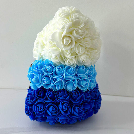 Ursuleț De Pluș Floral Curcubeu Trandafiri Din Spumă Handmade 25 Cm În Cutie Cadou Albastru