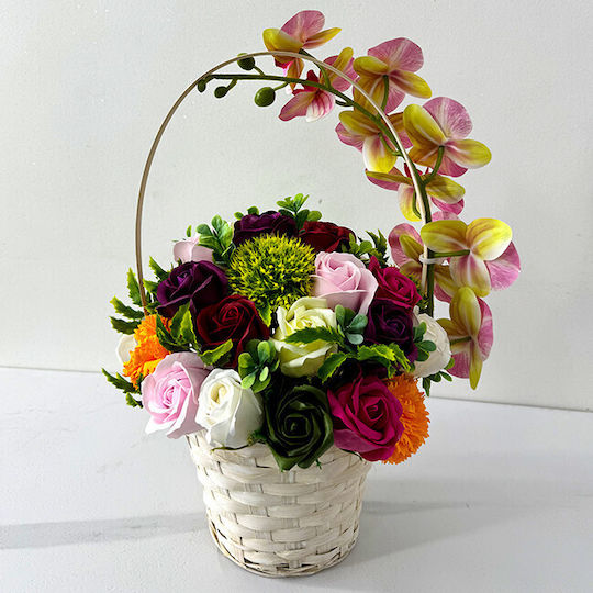 Anniversary Basket Floral Collection Orchid Handcrafted Plants Soap Roses Carnations Decorated Crystal Pink Bow