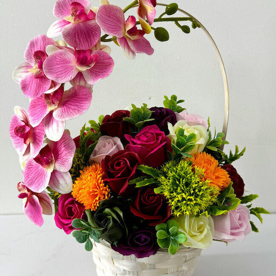 Anniversary Basket Floral Collection Orchid Handcrafted Plants Soap Roses Carnations Decorated Crystal Pink Bow
