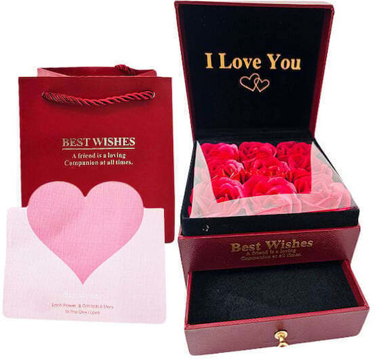 "love Wishes" Accessory Box Drawer New Soap Roses Greeting Card Gift Bag Burgundy