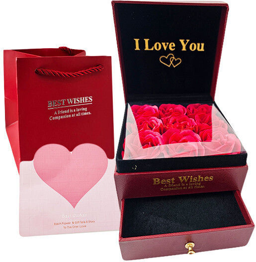 "love Wishes" Accessory Box Drawer New Soap Roses Greeting Card Gift Bag Burgundy