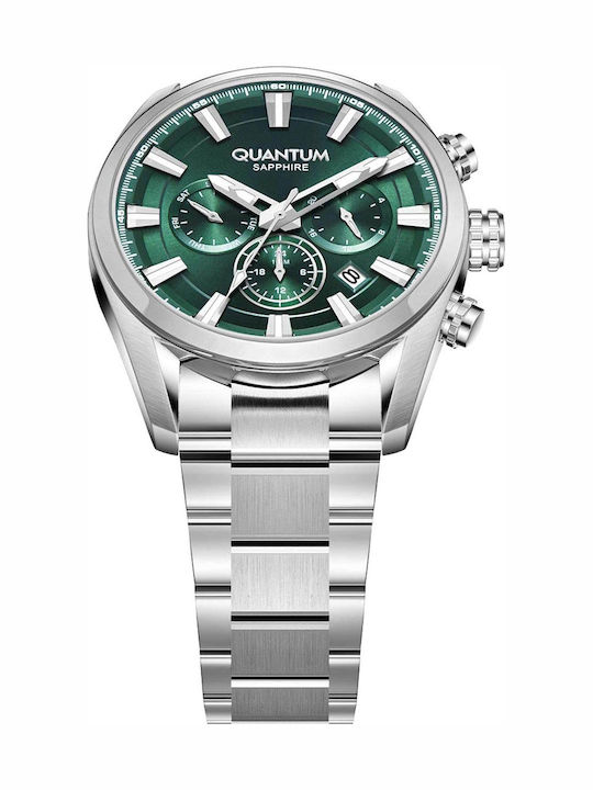 Quantum Adrenaline Dual Time Men's Watch Battery with Silver Metal Bracelet