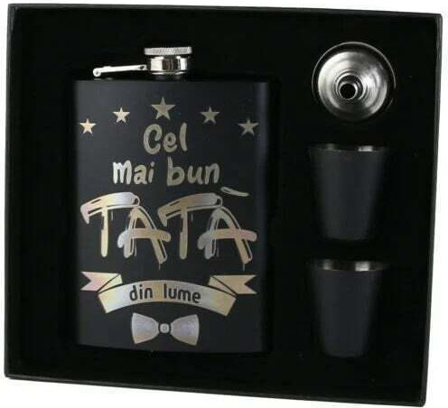 Personalized Set "Best Dad in World" Flask Funnel Two Shot Glasses Black
